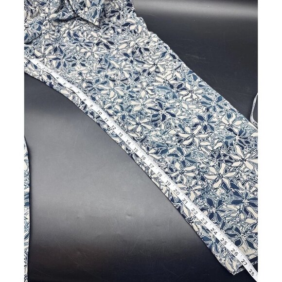 Sigrid Olsen Womens Navy Blue Tan Floral Lined Flowy Rayon Wide Leg Pants Sz L - Picture 10 of 11